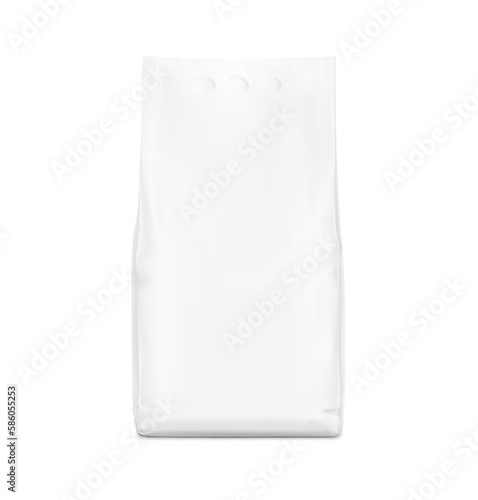 Realistic packaging bag with a finger holes mockup. Vector illustration isolated on white background. Great for presentation laundry, tissue, diapers, nappies, wipes, food, washing and etc. EPS10.	