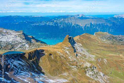 Panorama view of Brienzersee lake alongside Schynige Platte-First hiking track in Switzerland photo