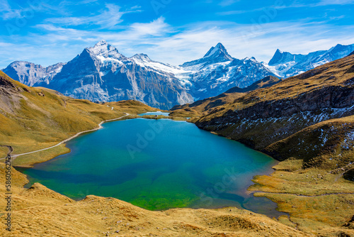 Panorama view of Bachsee in Swiss Alps photo