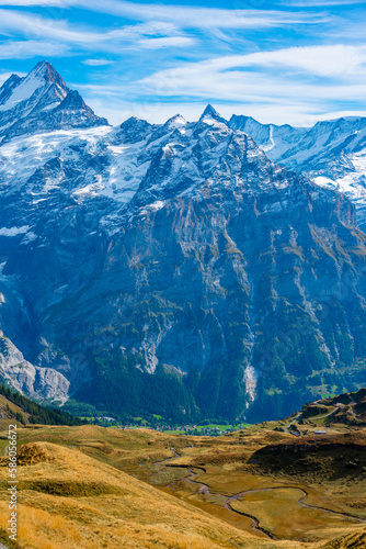 Panorama of the Alps over Grindelwald village in Switzerland photo