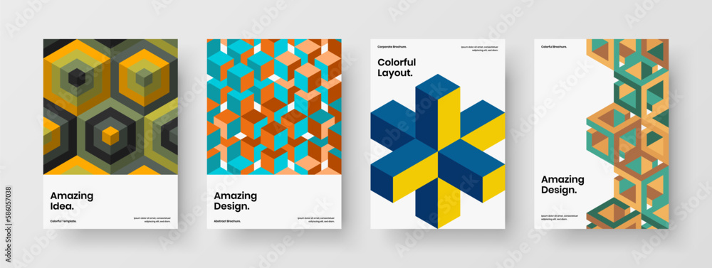 Abstract pamphlet vector design concept composition. Original mosaic shapes placard illustration set.