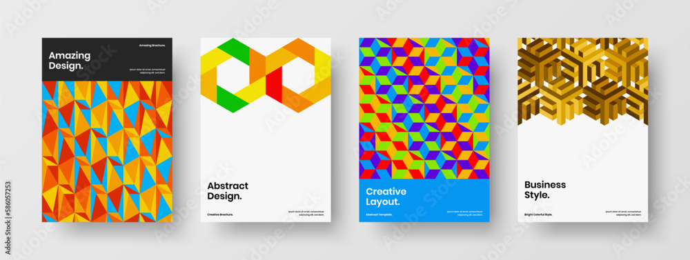 Fototapeta premium Clean geometric pattern pamphlet template bundle. Unique company cover A4 vector design illustration collection.