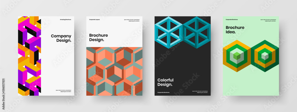 Fototapeta premium Isolated presentation A4 design vector illustration set. Simple mosaic shapes poster concept composition.
