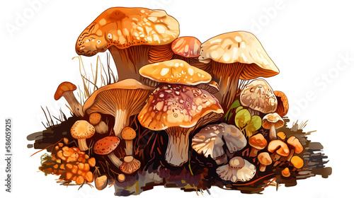 Mushrooms on Transparent Background, Generative Ai