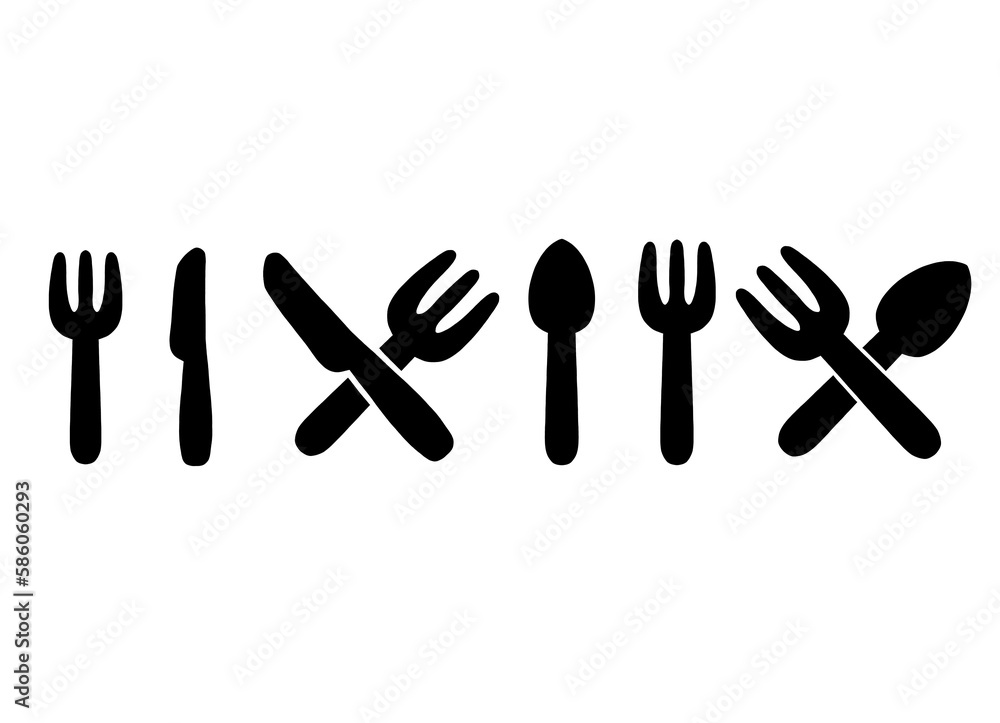 Obraz premium 食器 フォーク ナイフ スプーン 線画 モノクロ セット イラスト