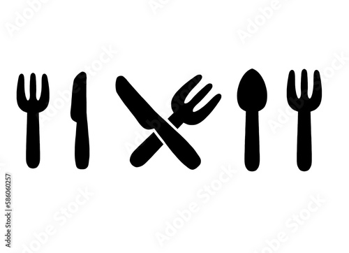 食器　フォーク　ナイフ　スプーン　線画　モノクロ　セット　イラスト