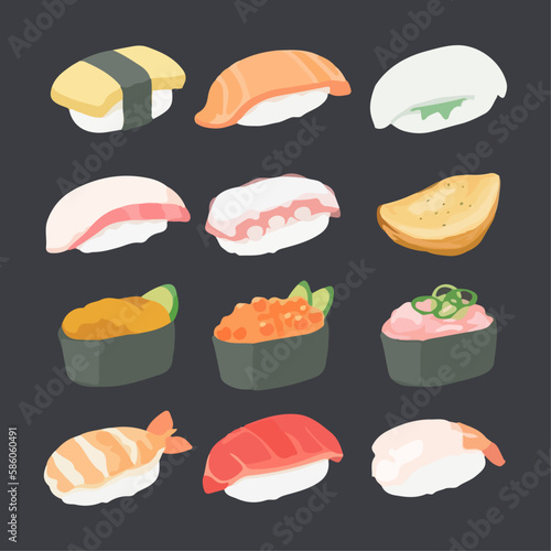 Set of Sushi Vector Illustration