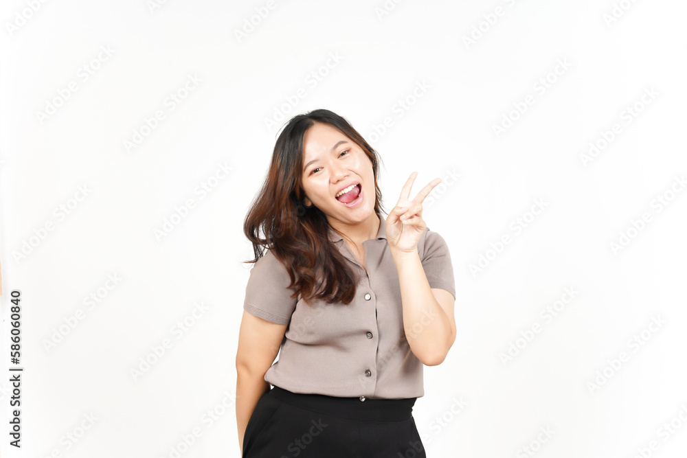 Showing Peace Sign and Smiling Of Beautiful Asian Woman Isolated On White Background Showing Peace Sign and Smiling Of Beautiful Asian Woman Isolated On White Background