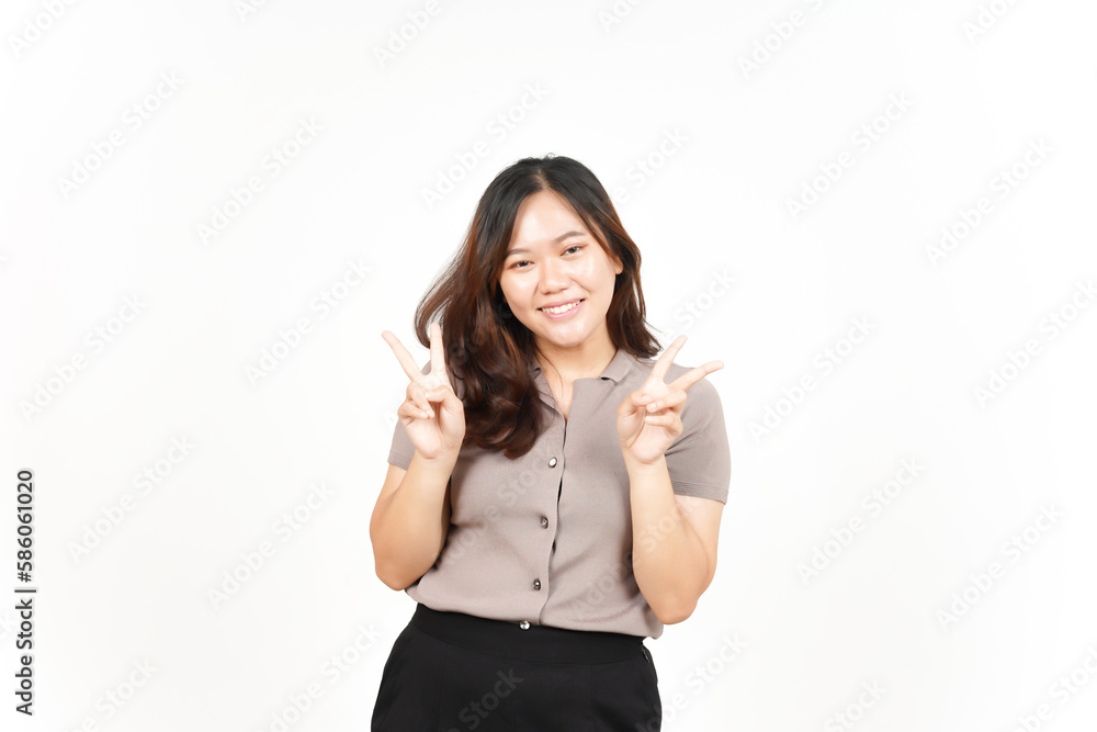 Showing Peace Sign and Smiling Of Beautiful Asian Woman Isolated On White Background Showing Peace Sign and Smiling Of Beautiful Asian Woman Isolated On White Background
