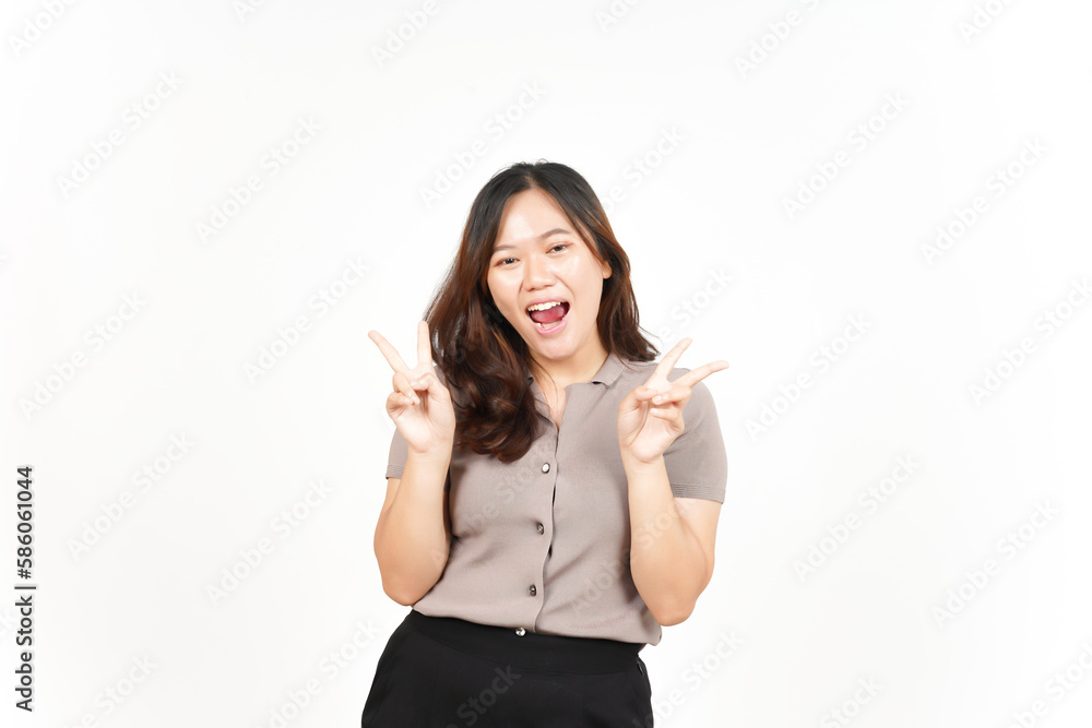 Showing Peace Sign and Smiling Of Beautiful Asian Woman Isolated On White Background Showing Peace Sign and Smiling Of Beautiful Asian Woman Isolated On White Background