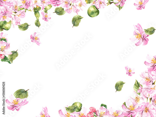 Wallpaper Mural Rectangular composition of a blossoming apple tree on a white background. Bright and juicy watercolor illustration Torontodigital.ca