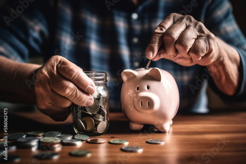 Save in the piggy bank. Save wealth money and finance concept with Generative AI.