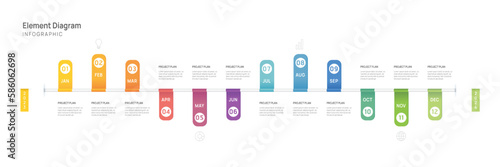 Infographic template for business. 12 Months modern Timeline element diagram calendar, 4 quarter steps milestone presentation vector infographic.