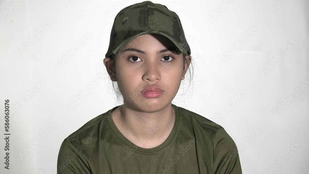 Sad Unhappy Female Army Recruit Isolated Sad Unhappy Female Army Recruit Isolated