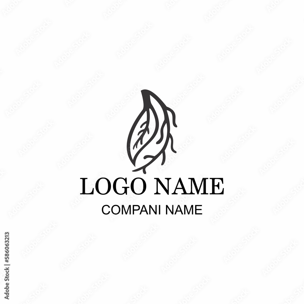 leaf and ginseng vector logo illustration in black leaf and ginseng vector logo illustration in black