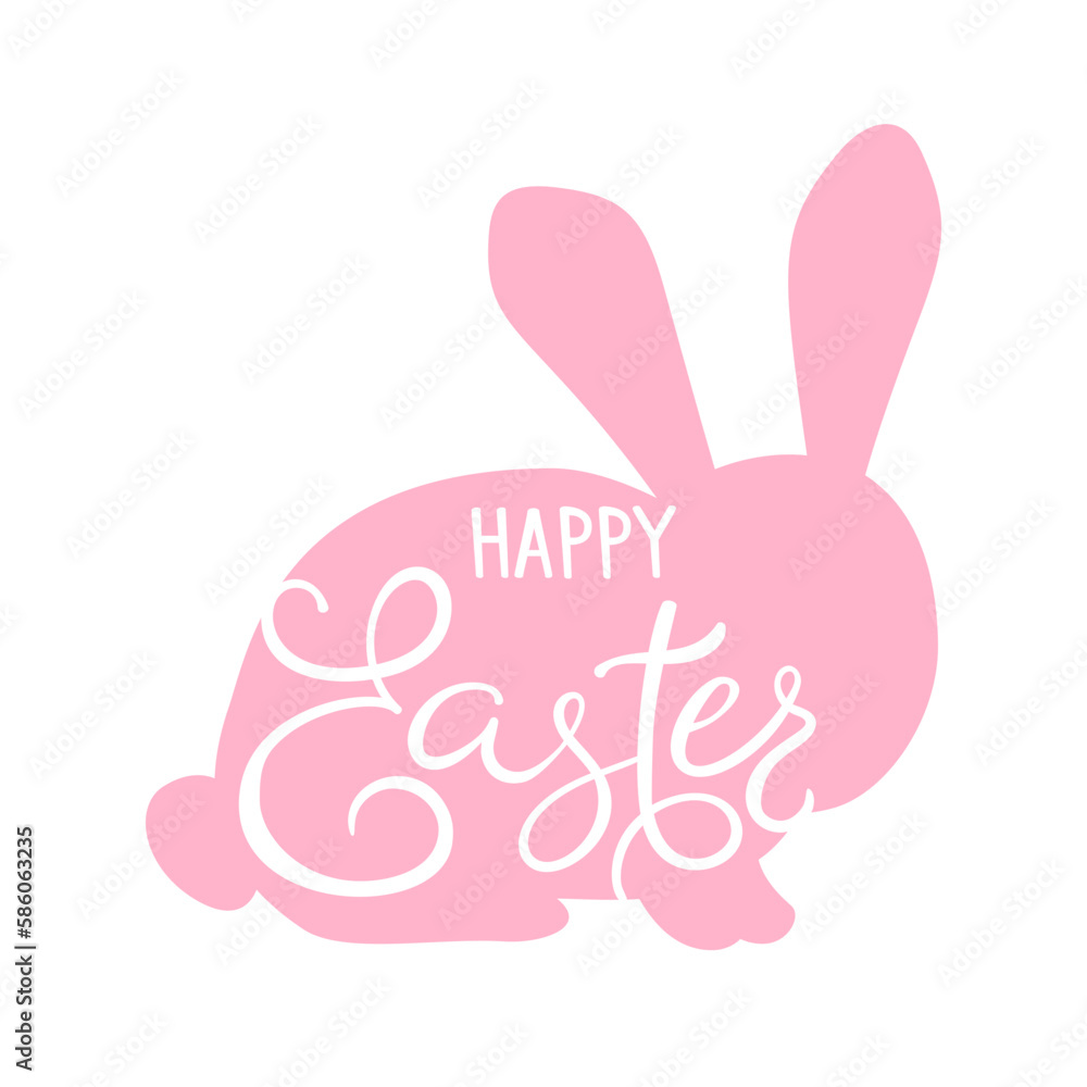 Happy Easter vector illustration on white background. Trendy Easter design with typography and bunny, Happy Easter vector illustration on white background. Trendy Easter design with typography and bunny,