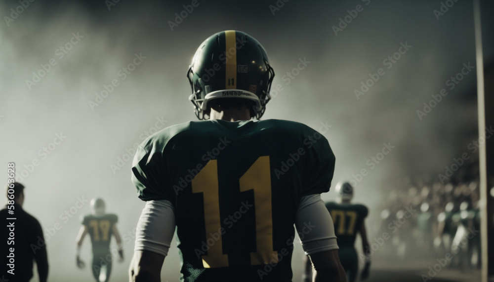 Epic shot of american football player during the match, sport. Generative AI