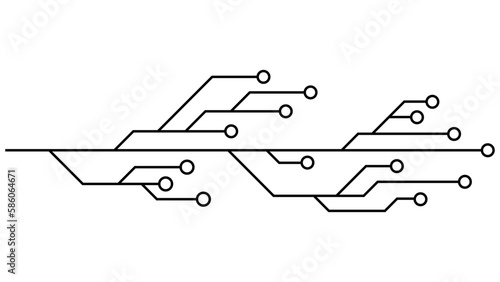 Printed circuit board PCB tracks isolated on white background. Technical clipart with lines and rings at the ends. Dividers for design. Design element.