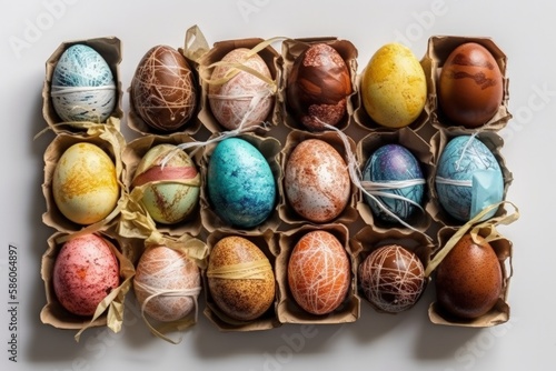colorful Easter egg basket filled with a variety of decorated eggs created with Generative AI technology