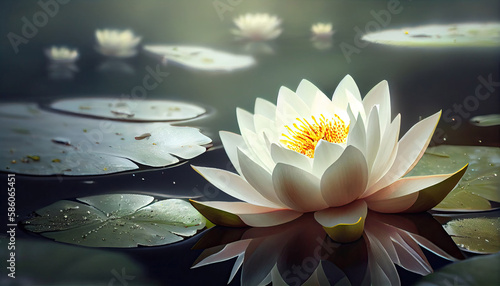 Beautiful white lotus flower in the lake with Generative AI Technology