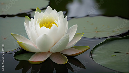 Beautiful white lotus flower in the lake with Generative AI Technology