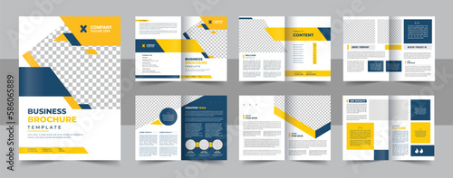 Business brochure template layout design, Corporate business presentation guide brochure template, Annual report, 12 page minimalist flat geometric business brochure design