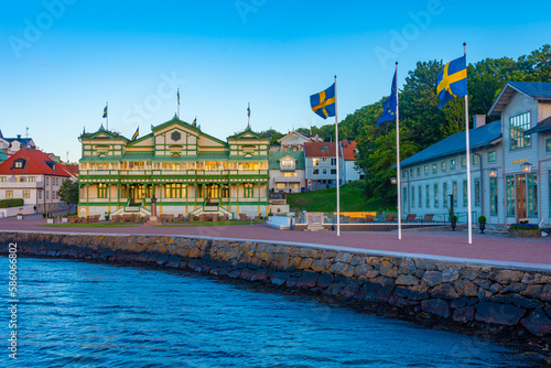 Sunset view of Societetshuset building in Marstrand photo