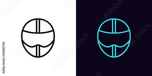 Outline racing helmet icon, with editable stroke. Biker or driver helmet sign, moto racer and racing car pilot pictogram. Racing track, speed drive, motorsport, head protection.