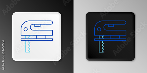 Line Electric jigsaw with steel sharp blade icon isolated on grey background. Power tool for woodwork. Colorful outline concept. Vector