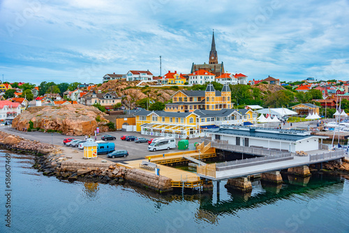 Cityscape of Swedish town Lysekil with a church photo