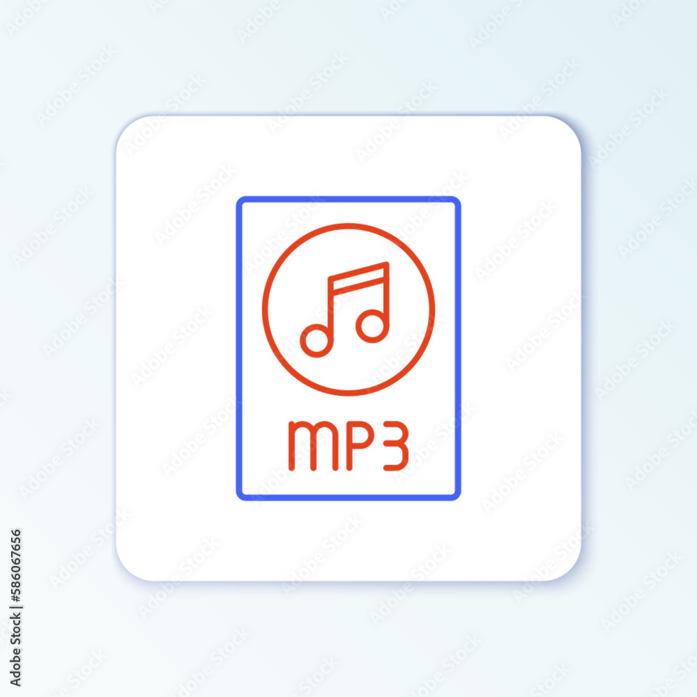 Line MP3 file document. Download mp3 button icon isolated on white background. Mp3 music format sign. MP3 file symbol. Colorful outline concept. Vector Line MP3 file document. Download mp3 button icon isolated on white background. Mp3 music format sign. MP3 file symbol. Colorful outline concept. Vector