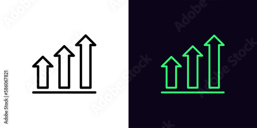 Outline growth arrow bars icon, with editable stroke. Upward chart trend sign, rise arrow bars. Financial forecast, rise in shares, growth level, increase profit, growing trend.