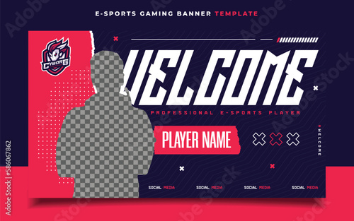 Welcome New Player E-sports Gaming Banner Template for Social Media Flyer	