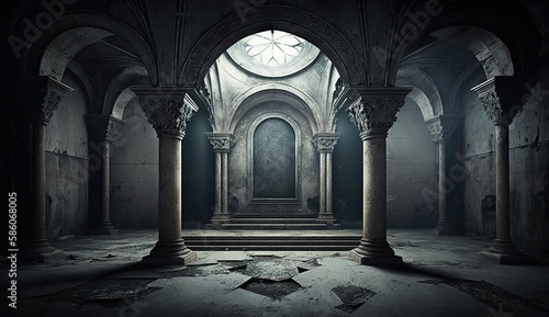 An Uninviting Void - An Unnerving Gaze Into an Empty Crypt Generative AI