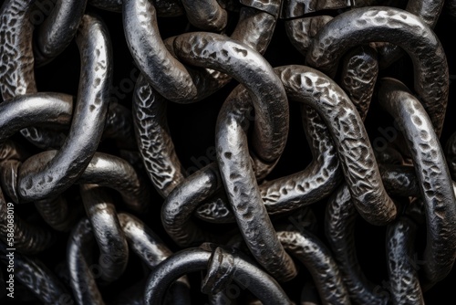 A textured metal chain surface, with visible links and patterns. Generative AI