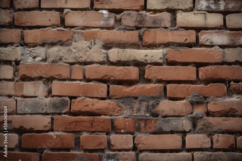 A macro shot of a textured brick wall surface  with visible mortar and variations. Generative AI