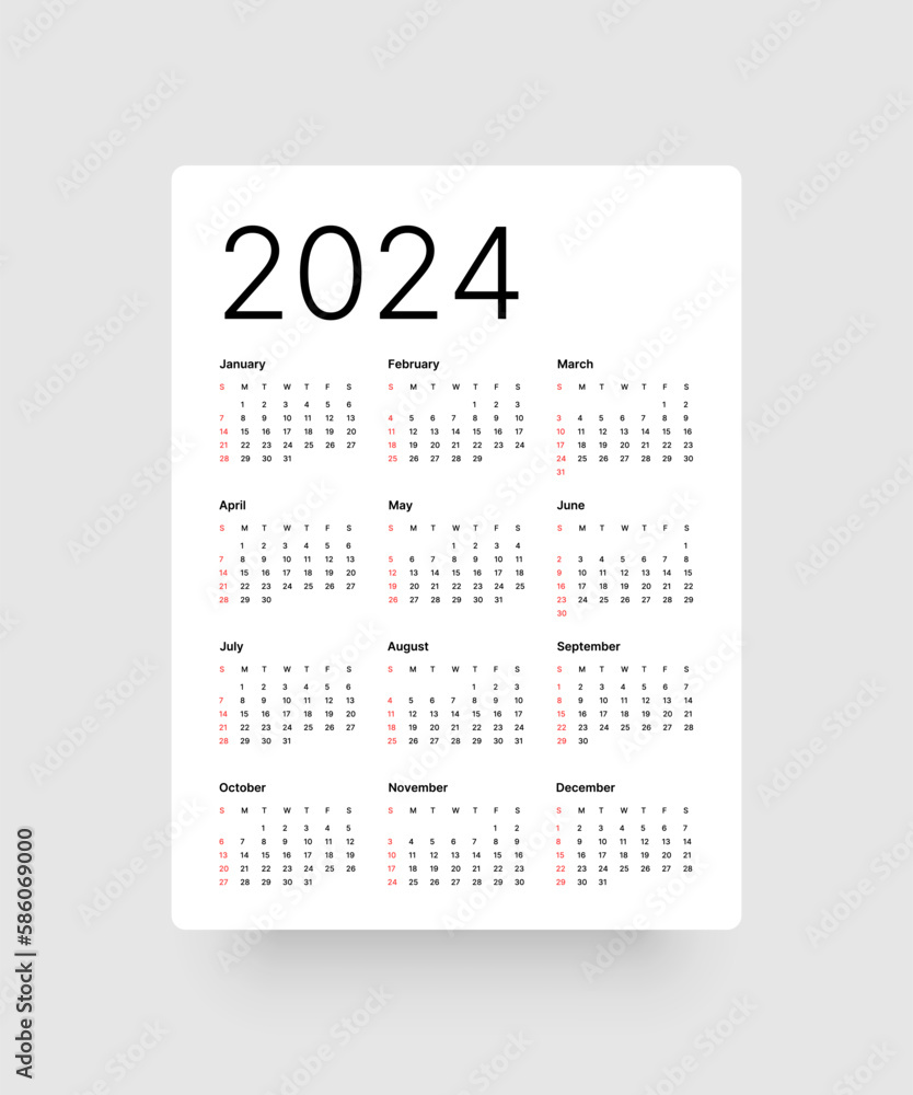 Annual calendar template for 2024 year. Week Starts on Sunday. Business calendar in a minimalist style for 2024 year. Annual calendar template for 2024 year. Week Starts on Sunday. Business calendar in a minimalist style for 2024 year.