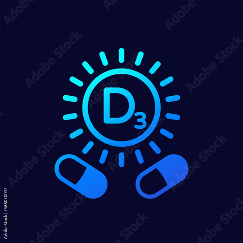 d3 vitamin pills icon, vector