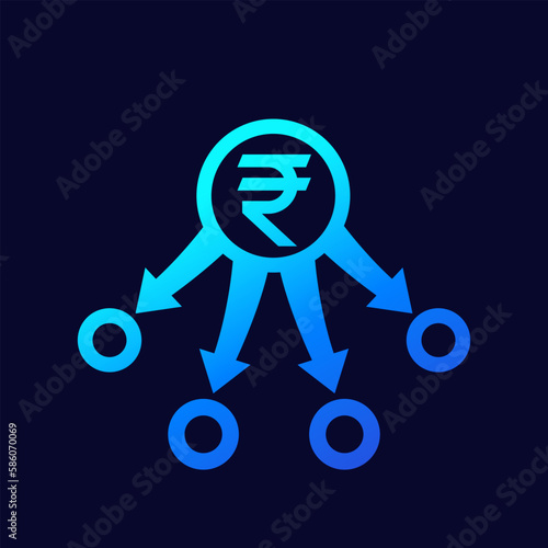 diversification, diversified portfolio icon with rupee, indian money