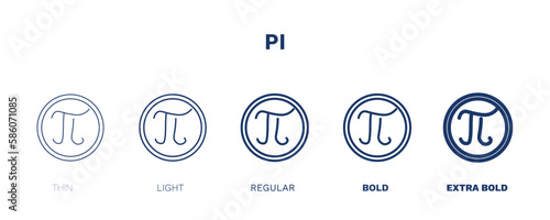 pi icon. Thin, light, regular, bold, black pi, greek icon set from education collection. Outline vector isolated on white background. Editable pi symbol can be used web and mobile