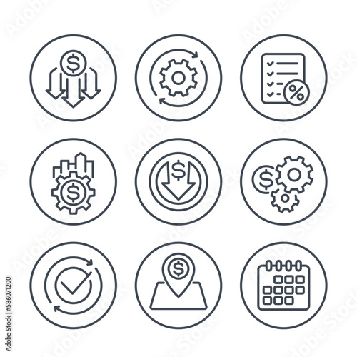 cost effective, financial efficiency line icons on white