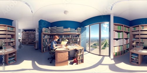 Photo of a person studying at a desk in a quiet library