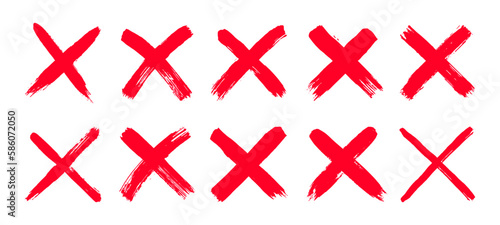 Dirty grunge hand drawn with brush strokes cross x vector illustration icon set. Cross mark wrong symbol graphic design collection. Check mark symbol NO button for vote in check box, web, etc.