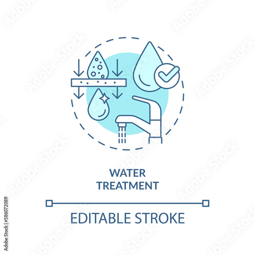 Water treatment turquoise concept icon. Quality improvement. Aqua sources management abstract idea thin line illustration. Isolated outline drawing. Editable stroke. Arial, Myriad Pro-Bold fonts used