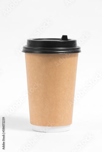 Brown paper cup for tea or coffee isolated on white background.