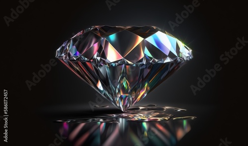  a shiny diamond on a reflective surface with a black background. generative ai
