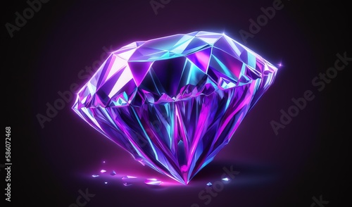  a shiny purple diamond on a black background with a purple glow.  generative ai