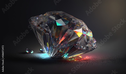  a shiny diamond on a black background with colored light coming out of it.  generative ai