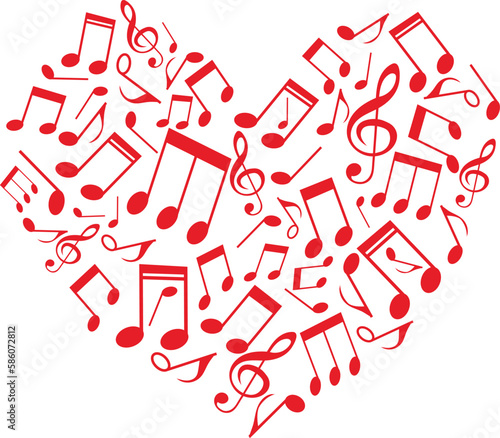 musical notes in heart shape vector image