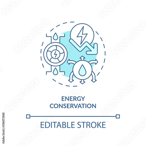 Energy conservation turquoise concept icon. Aqua consumption. Water protection aim abstract idea thin line illustration. Isolated outline drawing. Editable stroke. Arial, Myriad Pro-Bold fonts used
